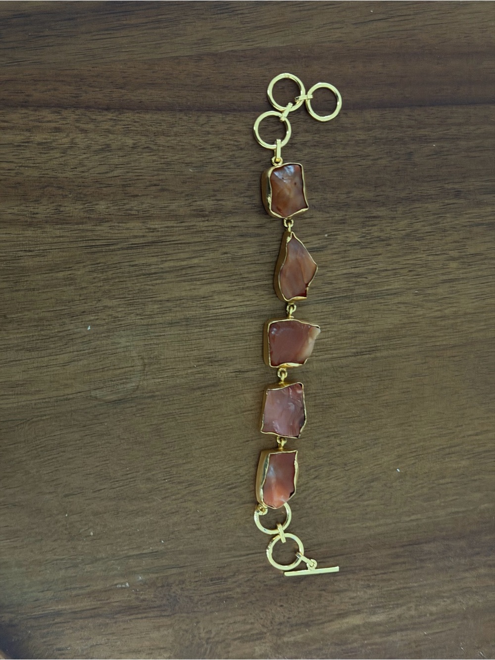 Gold-Tone Bracelet with Brown Agate Stone Links